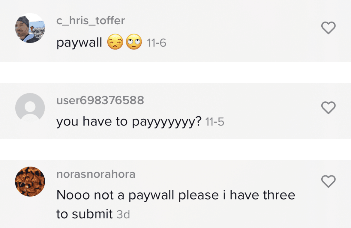 Negative comments on the paywall
