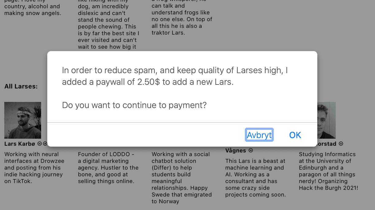 Popup showing a gumroad link