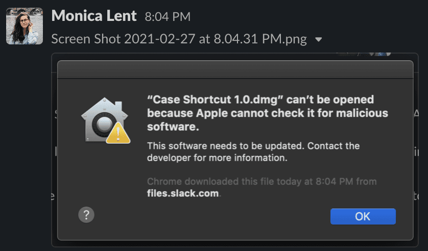 Monica Lent saying my mac app didn't work